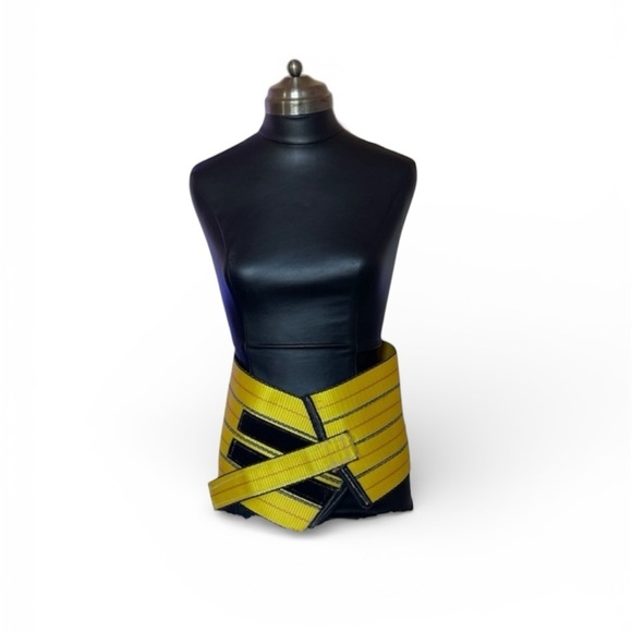 HANDCRAFTED Yellow and Black Wide Belt by me with leather edging main image 4